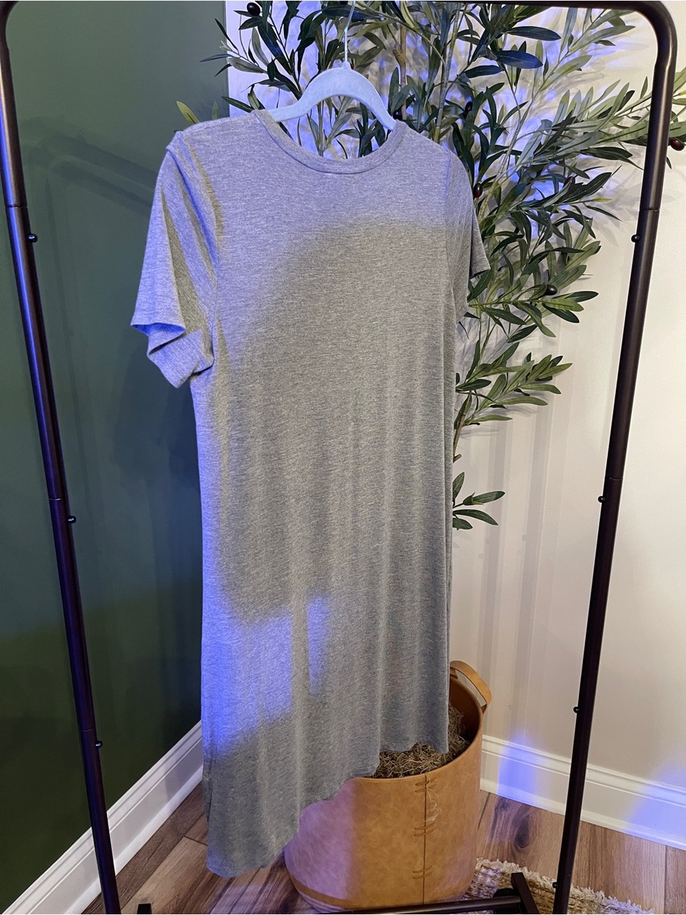 Express Heather Gray Midi T-Shirt Dress